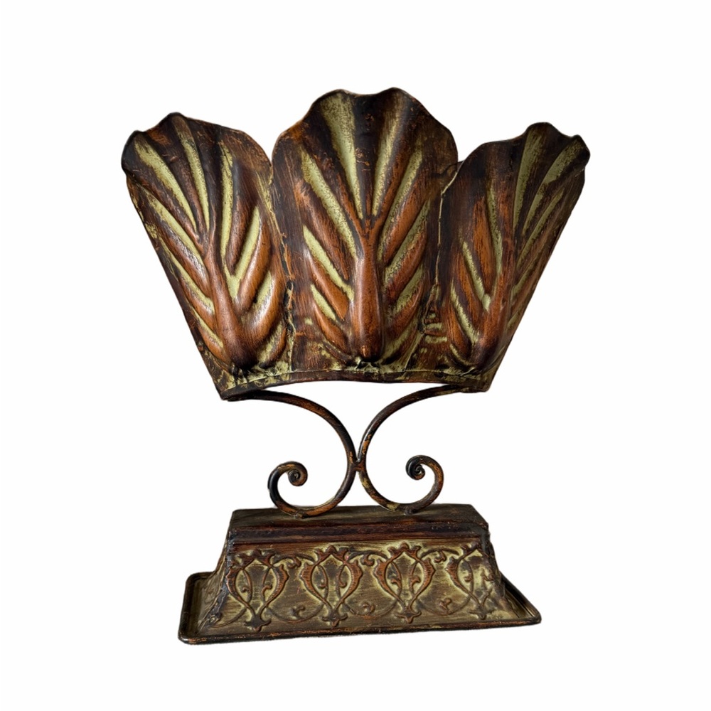 Vintage Tole Metal Flower Arranging Bowl | Florentine Style Footed Centerpiece